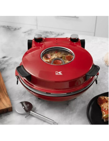 HORNO DE PIZZA KALORIK DE PIEDRA ALTO CALOR 1200W VENTANA DE VIDRIO ROJO