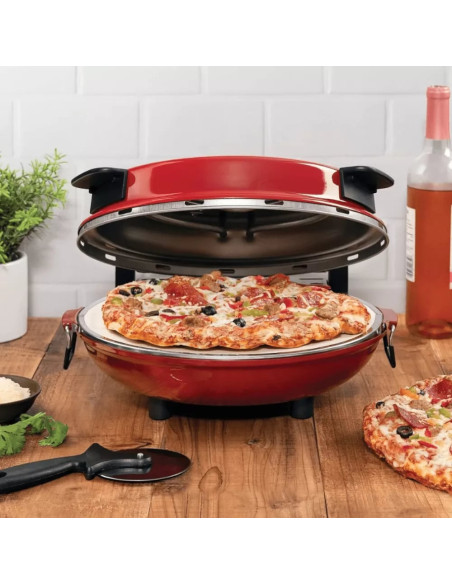 HORNO DE PIZZA KALORIK DE PIEDRA ALTO CALOR 1200W VENTANA DE VIDRIO ROJO