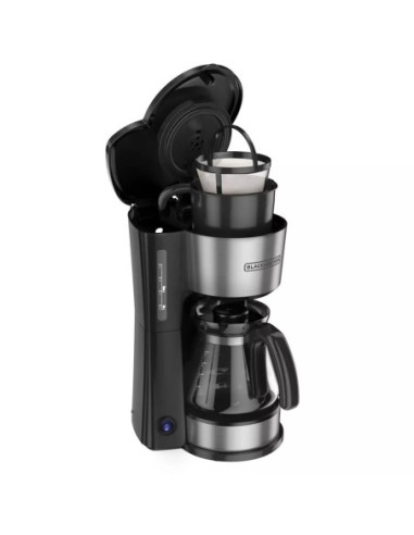 CAFETERA BLACK DECKER-4 EN 1 - 5 TAZAS CON ENVASE DE ACERO INOX.-FILTRO PERMANENTE-BOTON ENCENDIDO Y APAGADO-NEGRA