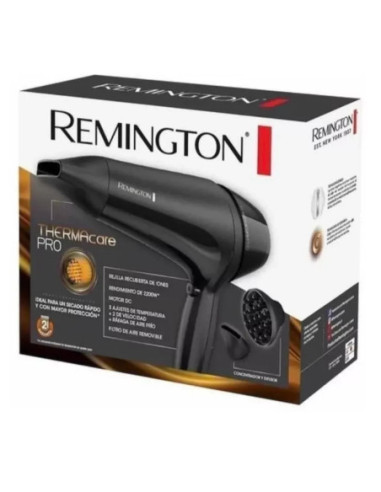 SECADOR DE CABELLO REMINGTON THERMCARE 1900W 2 VEL. 3 AJUSTES NEGRO