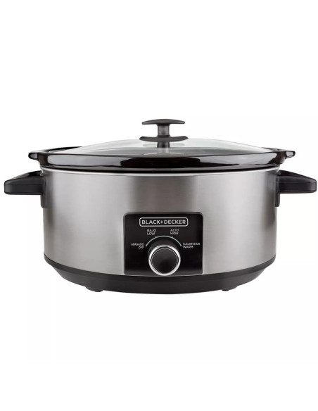 Olla De Coccion Lenta Black Decker Capacidad 7lts 3 Ajustes 320w Perilla Tapa Vidrio Sylver