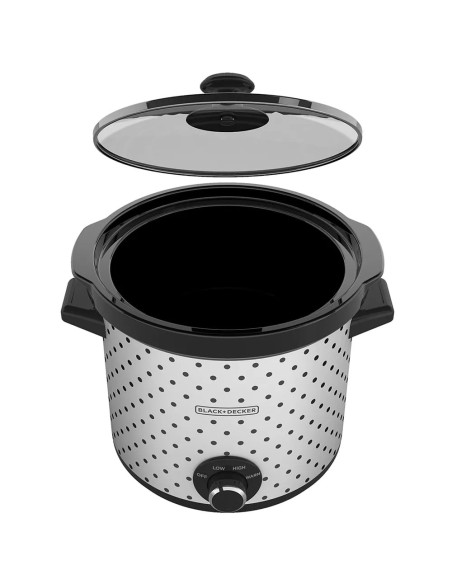 OLLA DE COCCION LENTA BLACK DECKER CAPACIDAD 4LTS 3 AJUSTES 200W PERRILLA TAPA VIDRIO BLANCO