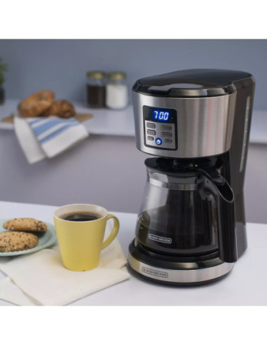 CAFETERA BLACK DECKER 12 TAZAS PROGRAMABLE DIGITAL CON JARRA DE VIDRIO NEGRA