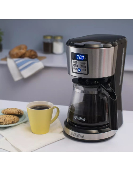 CAFETERA BLACK DECKER 12 TAZAS PROGRAMABLE DIGITAL CON JARRA DE VIDRIO NEGRA