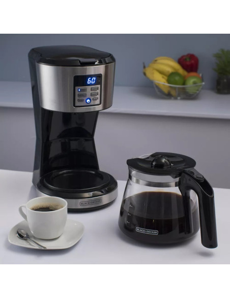 CAFETERA BLACK DECKER 12 TAZAS PROGRAMABLE DIGITAL CON JARRA DE VIDRIO NEGRA