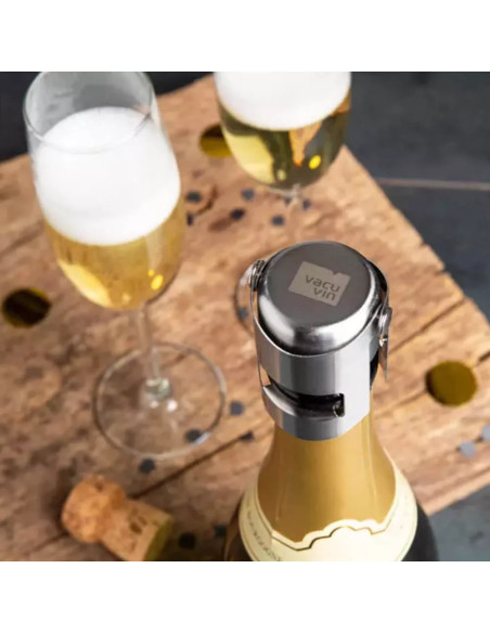 TAPON AL VACIO PARA CHAMPAGNE VACU VIN DE ACERO INOX. COLOR GRIS