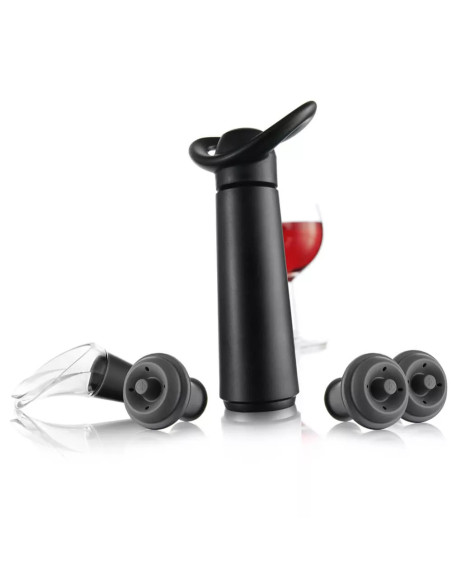 BOMBA AL VACIO VACU VIN CONCERTO 3 TAPONES 1 VERTIDOR DE VINO COLOR NEGRO