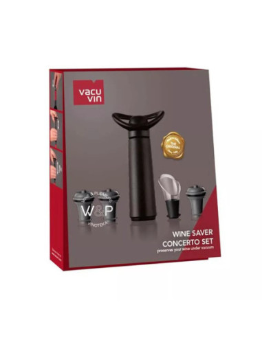 BOMBA AL VACIO VACU VIN CONCERTO 3 TAPONES 1 VERTIDOR DE VINO COLOR NEGRO