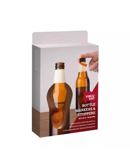 TAPONES Y MARCADORES DE SILICONA PARA CERVEZA VACU VIN 6 PCS VARIOS COLORES
