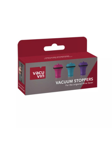 TAPON AL VACIO PARA VINO VACU VIN 3PCS COLOR ROSA/CELESTE/MORADO