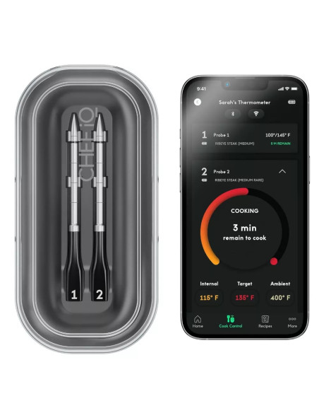 TERMOMETRO CHEF IQ INALAMBRICO 2 SONDAS SMART BT WIFI PARA PROTEINA NEGRO