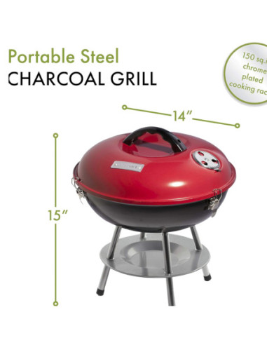 PARRILLA DE CARBON CUISINART 14 PULG. PORTATIL SIST. VENTILACION DUAL ROJA-NEGRA