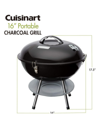 PARRILLA DE CARBON CUISINART 16 PULG. PORTATIL SIST. VENTILACION DUAL NEGRA