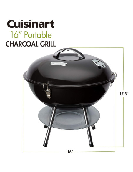 PARRILLA DE CARBON CUISINART 16 PULG. PORTATIL SIST. VENTILACION DUAL NEGRA