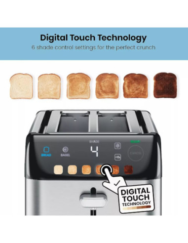 TOSTADORA CHEFMAN 4 REBANADAS 850W DIGITAL 6 SOMBRAS 3 FUNCIONES ACERO INOX