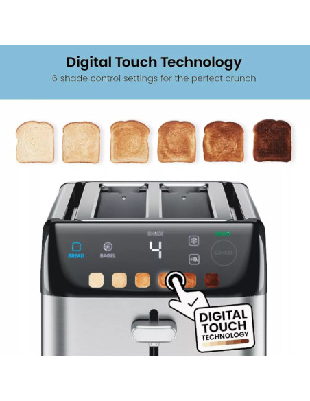 TOSTADORA CHEFMAN 4 REBANADAS 850W DIGITAL 6 SOMBRAS 3 FUNCIONES ACERO INOX