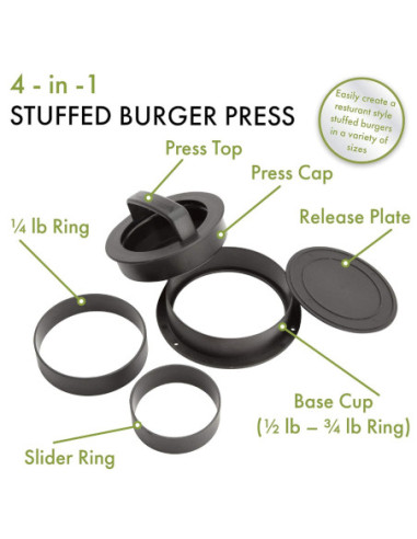 PRENSA PARA HAMBURGUESAS RELLENAS CUISINART PLASTICO 4 EN 1 NEGRO