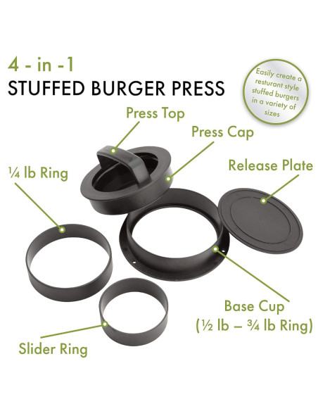 PRENSA PARA HAMBURGUESAS RELLENAS CUISINART PLASTICO 4 EN 1 NEGRO