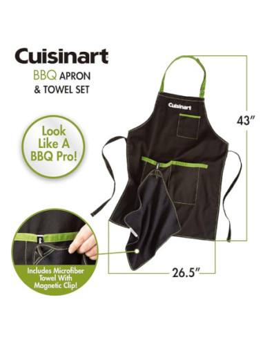 DELANTAL DE PARRILLERO CUISINART AJUSTABLE POLYESTER BOLSILLOS-TOALLA NEGRO