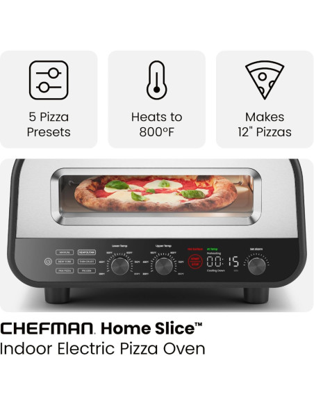 HORNO PARA PIZZA CHEFMAN ARTESANAL HASTA 12 PULG. LUZ CON VISUALIZACION ACERO INOX.