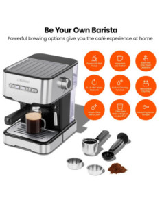 CAFETERA EXPRESO-CAPUCHINO-LATE CHEFMAN 4 EN 1-PANEL BOTONES- CON 15 BARES 1.5LTS ACERO INOX. 2