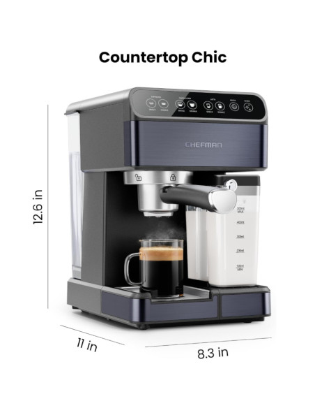 CAFETERA EXPRESO-CAPUCHINO-LATE CHEFMAN PRO PLUS 6 EN 1-TOUCH-CAPSULA- CON 20 BARES 1.8LTS NEGRO