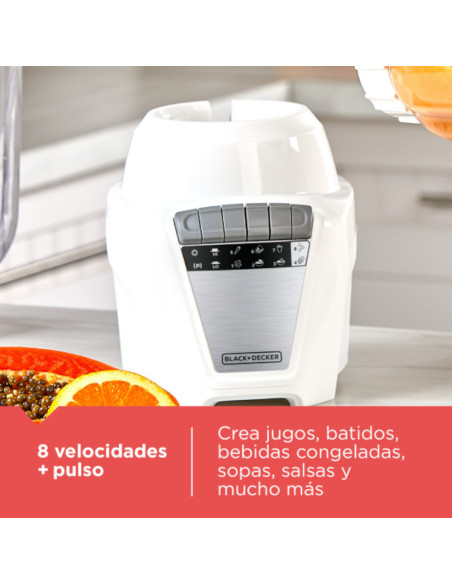 LICUADORA BLACK DECKER ICE CRUSH 8 VEL. 700W JARRA VIDRIO 1.25LTS JARRA PLASTICO 1.65LTS BLANCA