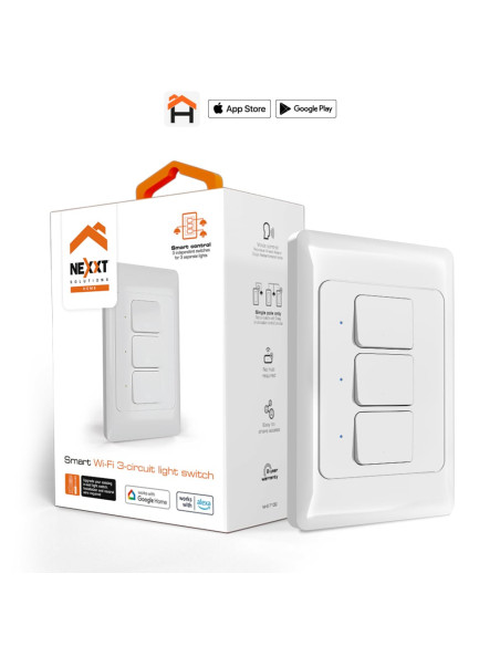 INTERRUPTOR NEXXT HOME DE 3 CIRCUITOS WIFI-ALEXA-GOOGLE ASSIST.-IOS/ANDR.
