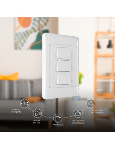 INTERRUPTOR NEXXT HOME DE 3 CIRCUITOS WIFI-ALEXA-GOOGLE ASSIST.-IOS/ANDR.