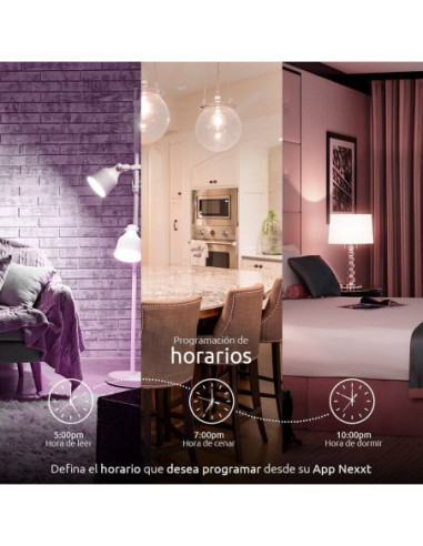 FOCO NEXXT HOME BLANCA Y MULTICOLOR 4 UNIDADES-WIFI-ALEXA-GOOGLE ASSIT.