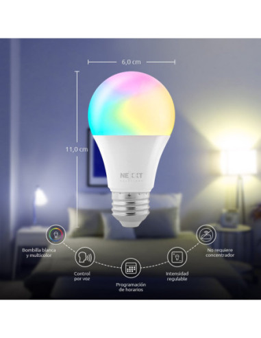 FOCO NEXXT HOME BLANCA Y MULTICOLOR 4 UNIDADES-WIFI-ALEXA-GOOGLE ASSIT.