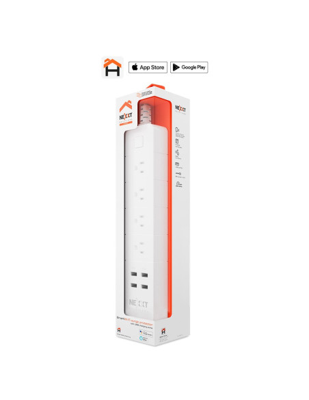 REGLETA NEXXT HOME SMART 4 ENCHUFES-4 PUERTOS USB-WIFI-ALEXA-GOOGLE ASSIT.