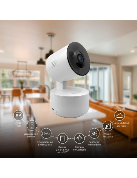 CAMARA NEXX HOME DE SEGURIDAD PARA INTERIOR 2K-GIRATORIO-WIFI-ALEXA-GOOGLE ASSIT.