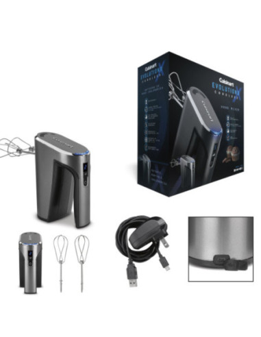 BATIDORA DE  MANO CUISINART INALAMBRICO 5 VEL. LED RECARGABLE USB ACERO INOX.