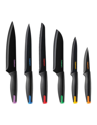 SET DE CUCHILLOS CUISINART CERAMICA ACERO INOX. -CON BASE ACRILICA-TAPAS COLORES-7 PCS- NEGRO