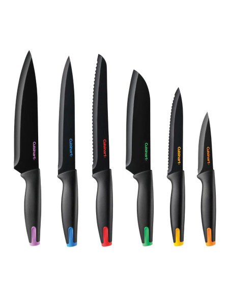 SET DE CUCHILLOS CUISINART CERAMICA ACERO INOX. -CON BASE ACRILICA-TAPAS COLORES-7 PCS- NEGRO