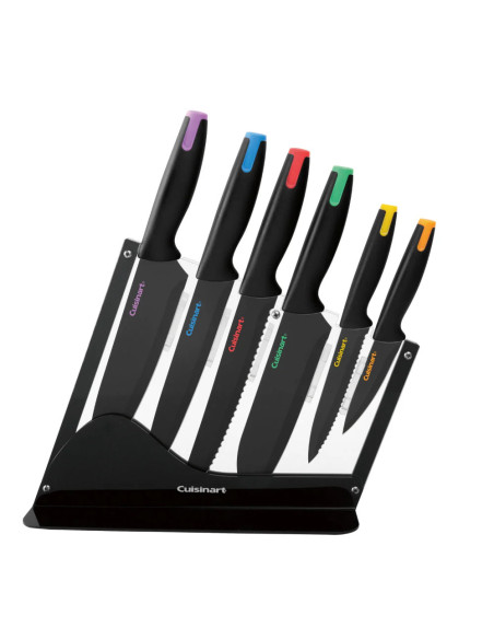 SET DE CUCHILLOS CUISINART CERAMICA ACERO INOX. -CON BASE ACRILICA-TAPAS COLORES-7 PCS- NEGRO