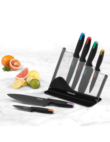 SET DE CUCHILLOS CUISINART CERAMICA ACERO INOX. -CON BASE ACRILICA-TAPAS COLORES-7 PCS- NEGRO