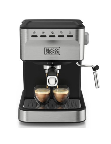 CAFETERA EXPRESO-CAPUCHINO-LATE-AMERICANO BLACK DECKER 1100W 20 BARES 1.5LTS ACERO INOX. NEGRO