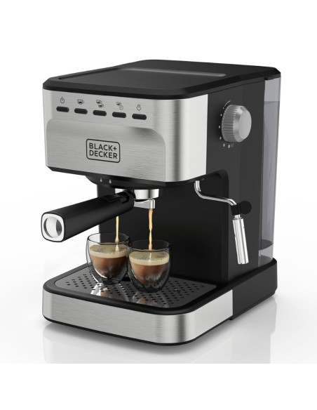 CAFETERA EXPRESO-CAPUCHINO-LATE-AMERICANO BLACK DECKER 1100W 20 BARES 1.5LTS ACERO INOX. NEGRO