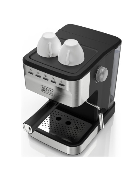 CAFETERA EXPRESO-CAPUCHINO-LATE-AMERICANO BLACK DECKER 1100W 20 BARES 1.5LTS ACERO INOX. NEGRO