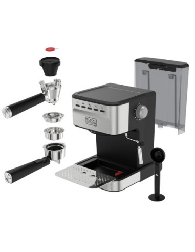 CAFETERA EXPRESO-CAPUCHINO-LATE-AMERICANO BLACK DECKER 1100W 20 BARES 1.5LTS ACERO INOX. NEGRO