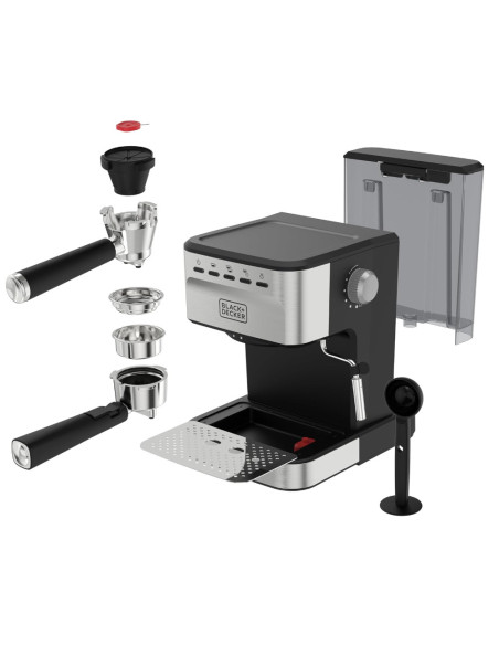 CAFETERA EXPRESO-CAPUCHINO-LATE-AMERICANO BLACK DECKER 1100W 20 BARES 1.5LTS ACERO INOX. NEGRO