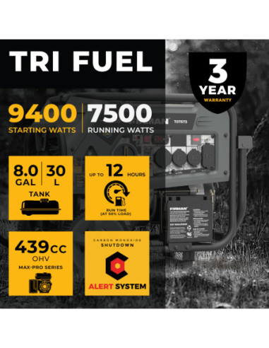 GENERADOR PORTATIL FIRMAN 3 COMBUSTIBLES 9400W ARRANQUE ELECTRICO 120/240 V