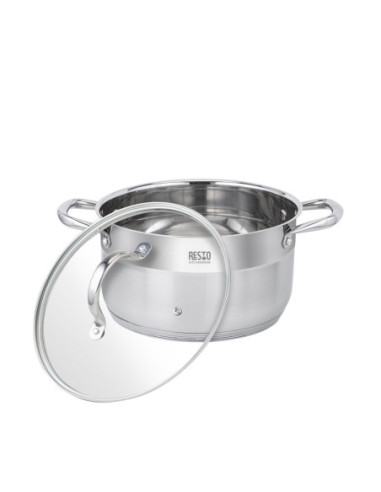 OLLA RESTO 6.2LTS CON DOS ASAS-TAPA VIDRIO TEMPLADO PARA TODO TIPO DE COCINA ACERO INOX.