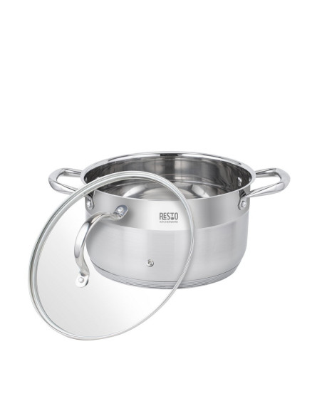 OLLA RESTO 6.2LTS CON DOS ASAS-TAPA VIDRIO TEMPLADO PARA TODO TIPO DE COCINA ACERO INOX.