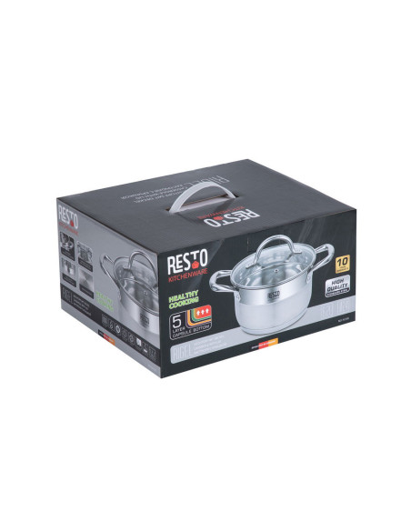 OLLA RESTO 6.2LTS CON DOS ASAS-TAPA VIDRIO TEMPLADO PARA TODO TIPO DE COCINA ACERO INOX.