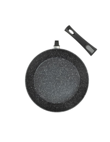SARTEN RESTO ANTIADH. DE MARMOL 28CM ANCHO 7.7CM ALTO ALUMINIO FORJADO-MANGO DESMONTABLE TODO TIPO DE COCINA NEGRO