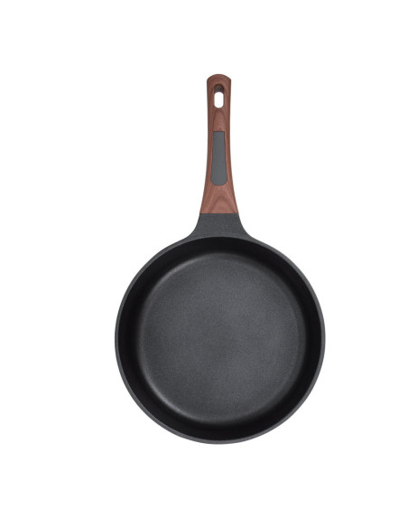 SARTEN RESTO ANTIADH. DISEÑO 3D 24CM ANCHO 5.5CM ALTO ALUMINIO-MANGO MADERA TODO TIPO DE COCINA NEGRO