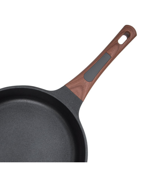 SARTEN RESTO ANTIADH. DISEÑO 3D 24CM ANCHO 5.5CM ALTO ALUMINIO-MANGO MADERA TODO TIPO DE COCINA NEGRO
